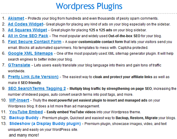 Included Wordpress Plugins
