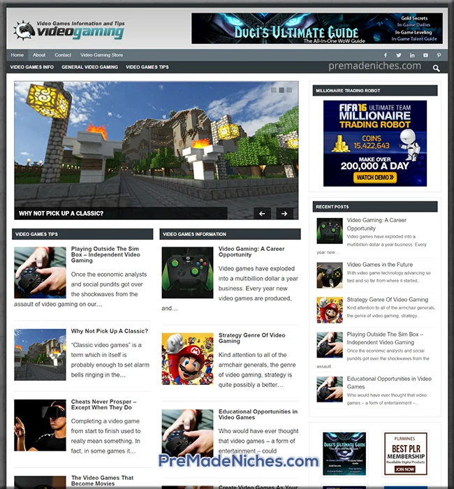 pre-made video gaming site