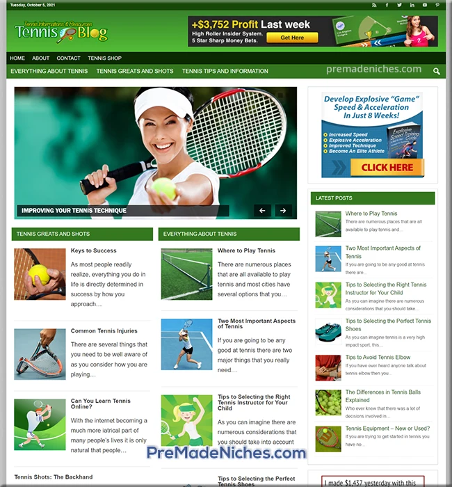 ready made tennis niche blog