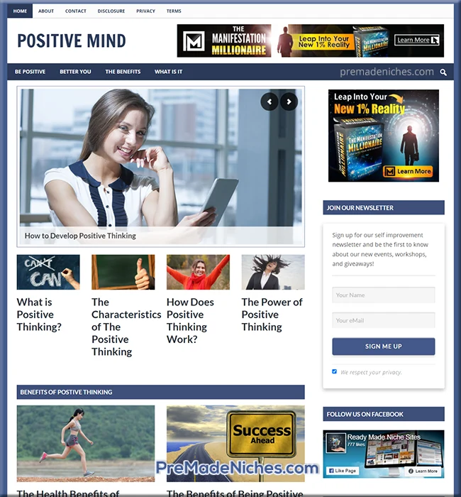 positive thinking pre-made site