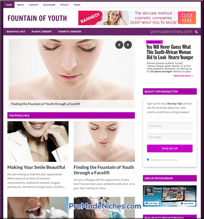 fountain youth premade website