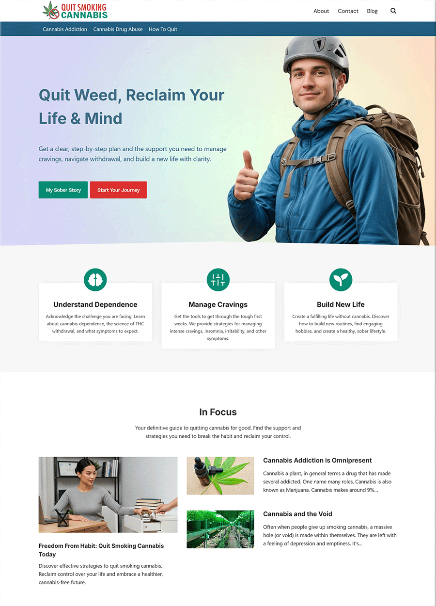 Screenshot of a pre-made website for quitting smoking cannabis.