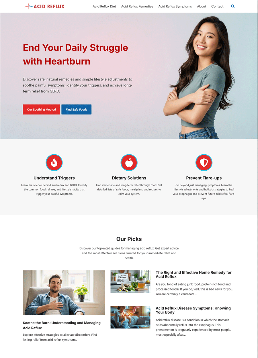 Screenshot of a professional acid reflux ready-made website template.