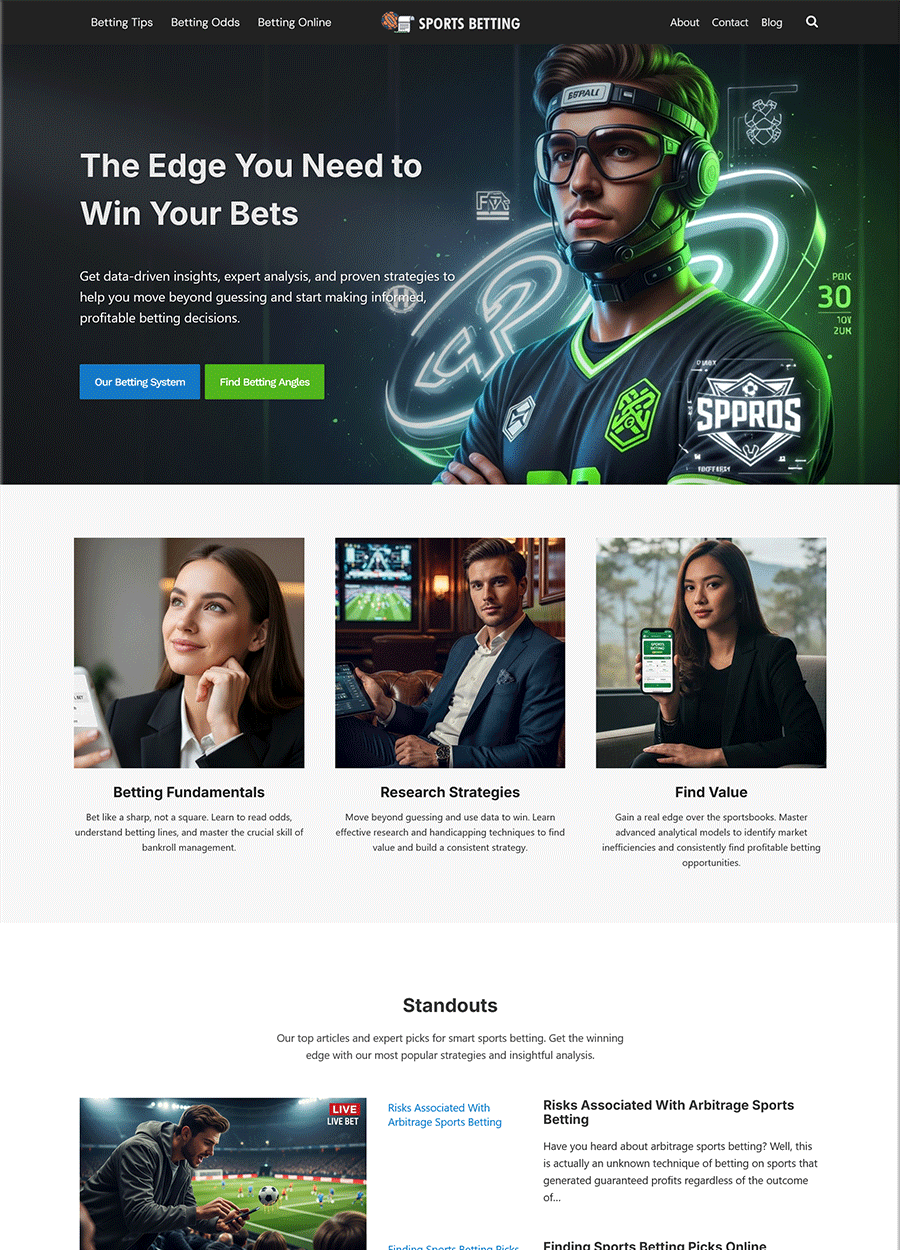 High-Converting Sports Betting Website Template Screenshot of a high-converting sports betting website homepage.