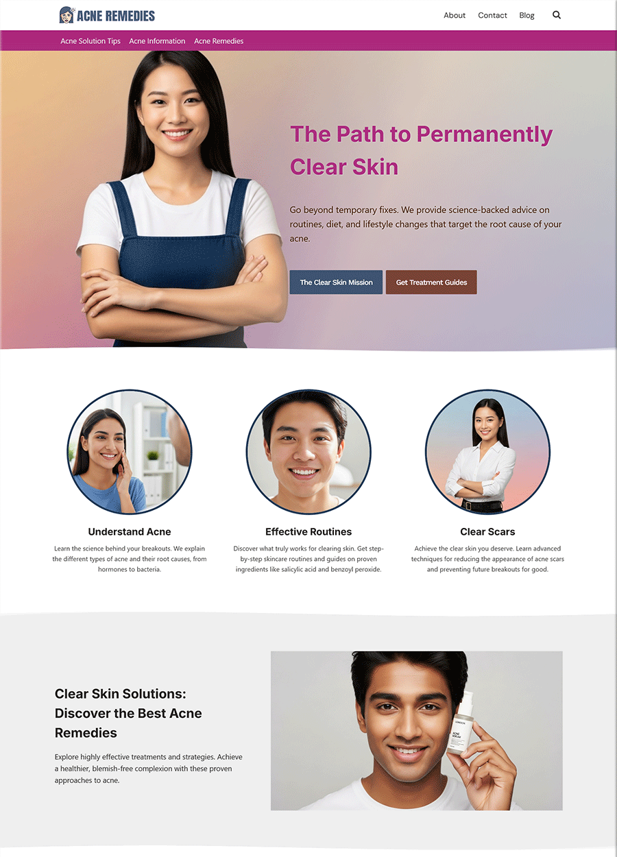 Professional Acne Remedies Website Template Screenshot of a professional website template for acne remedies.