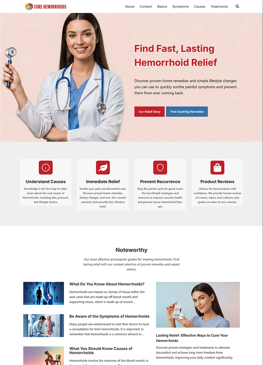 Professional Hemorrhoid Cure Website Template Screenshot of a professional website template for curing hemorrhoids.