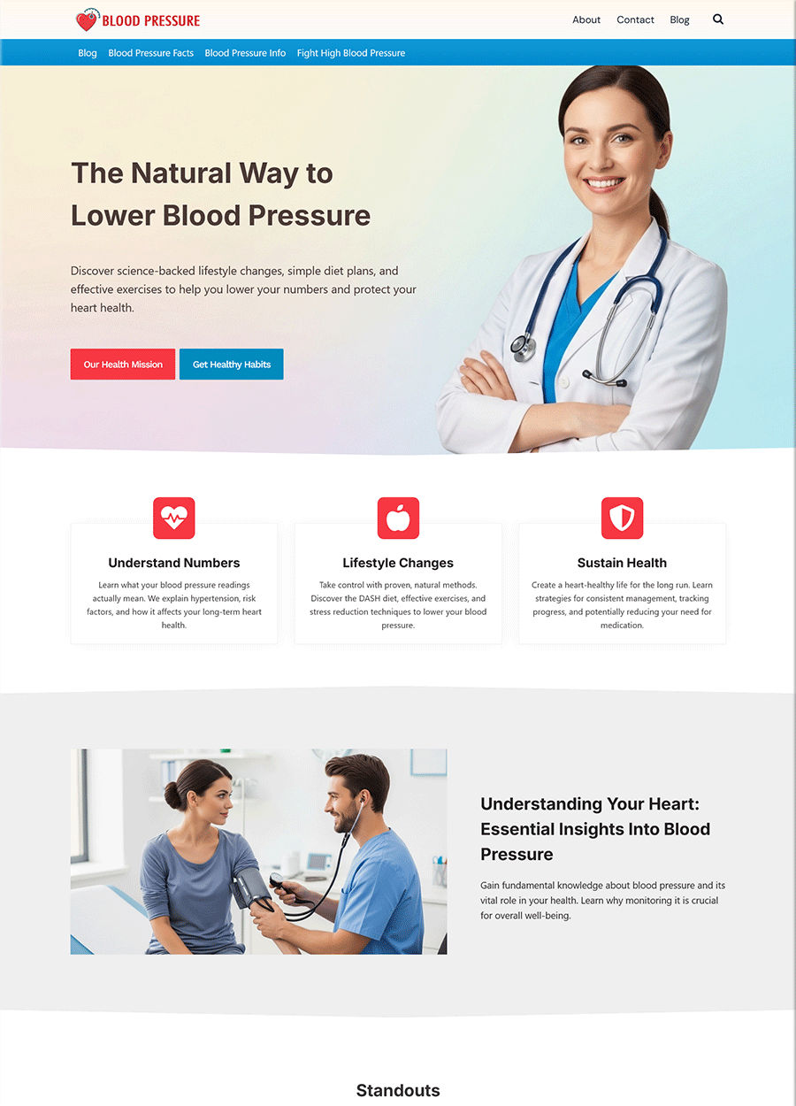 Screenshot of a premium blood pressure monitoring website template.