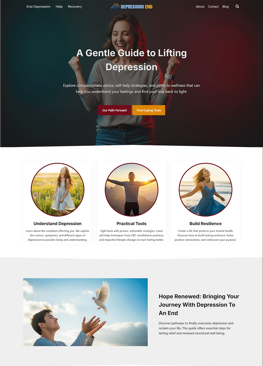 Screenshot of a professional website design for overcoming depression.