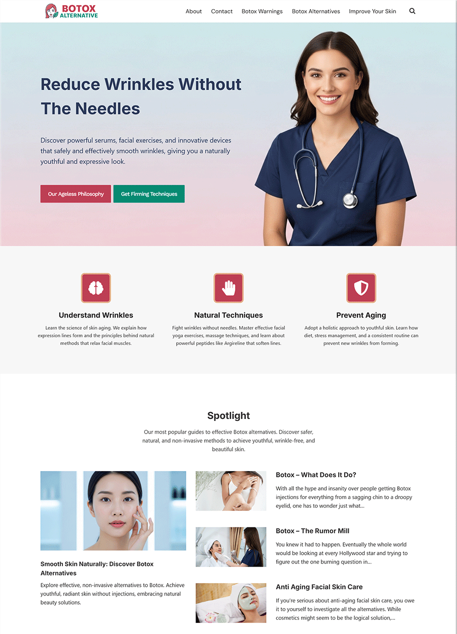 Screenshot of a ready-to-go template for natural Botox alternatives.