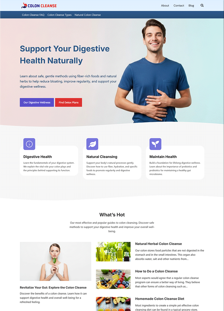 Screenshot of a done-for-you website kit for a detoxifying colon cleanse.