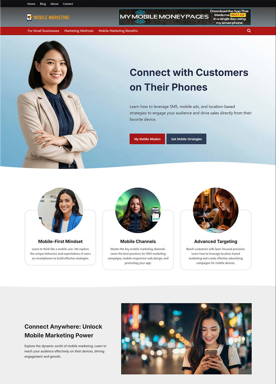 Screenshot of a modern mobile marketing turnkey website template.