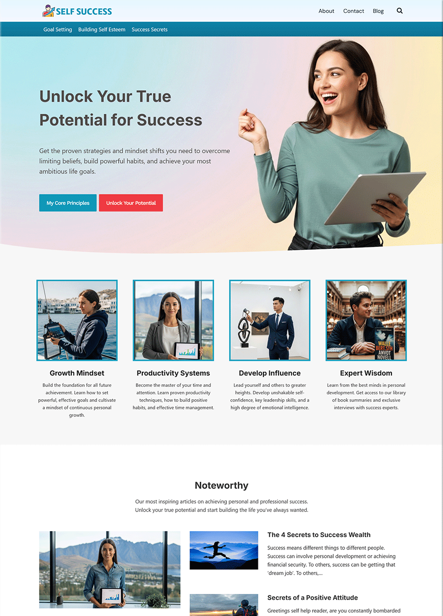 Screenshot of a professional website template for self success.