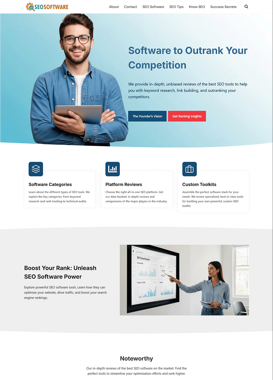 Screenshot of a modern website kit for top-ranking SEO software.