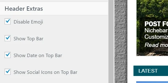 top bar settings