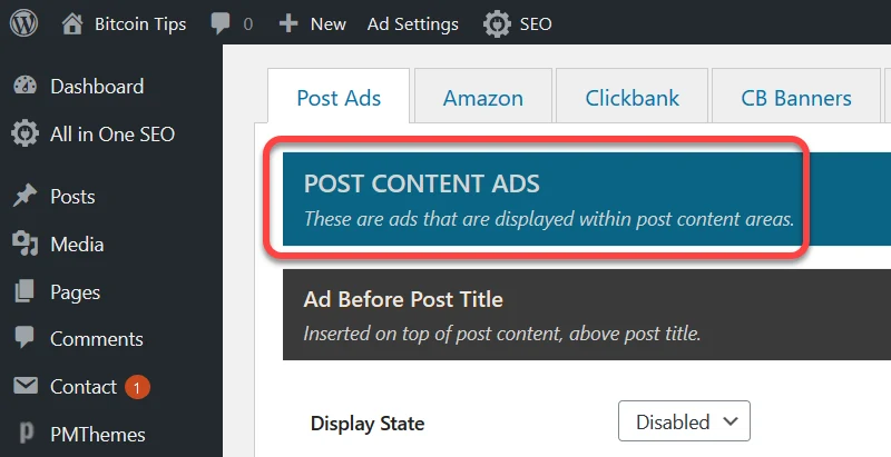 post content ads