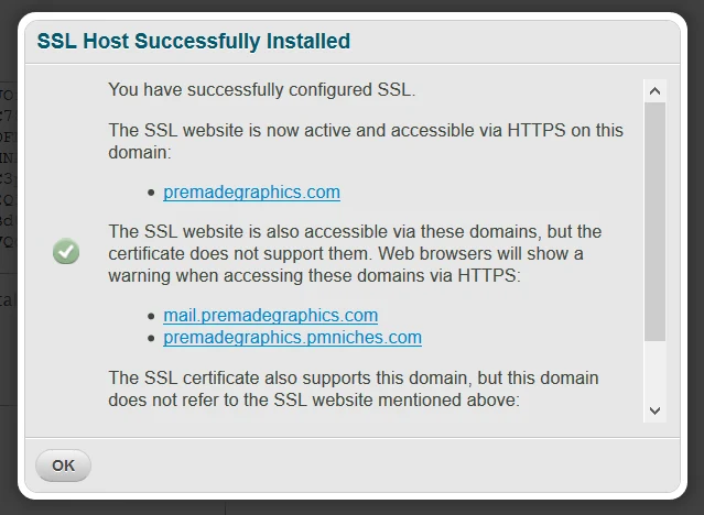 successful certificate installation