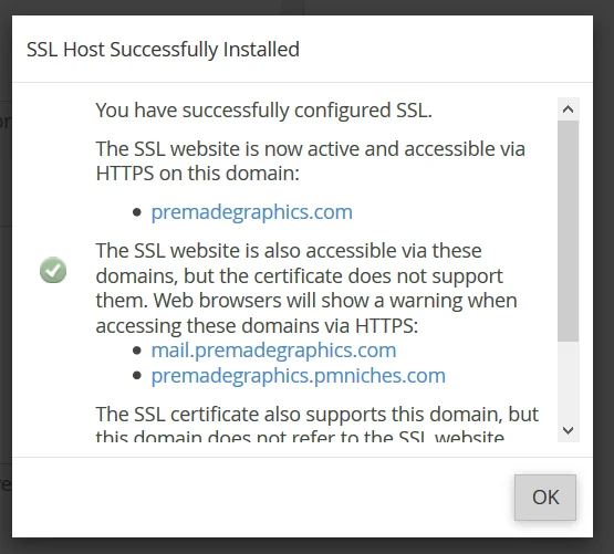 SSL host successfully installed