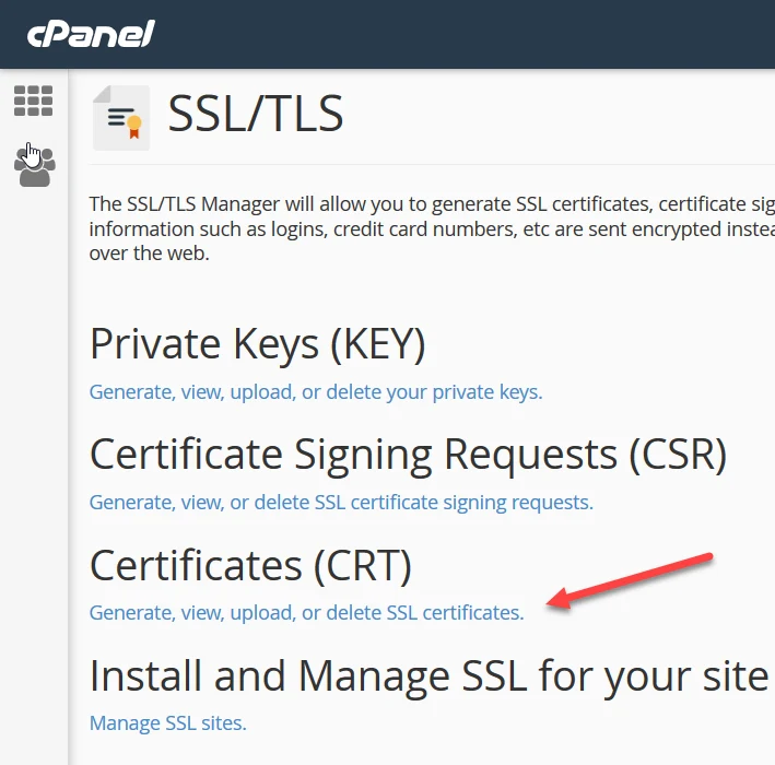 SSL/TLS generation page
