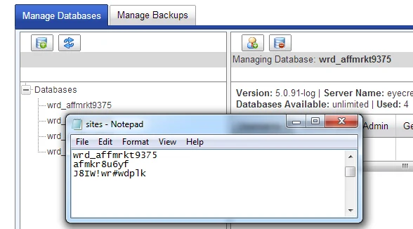 save your database details