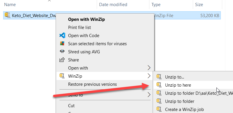 unzip file on your pc