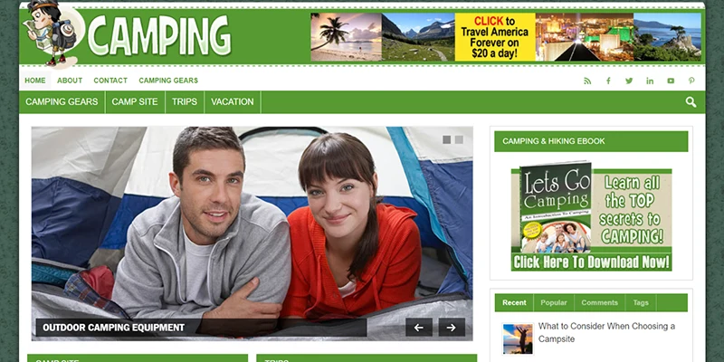 camping hiking affiliate website