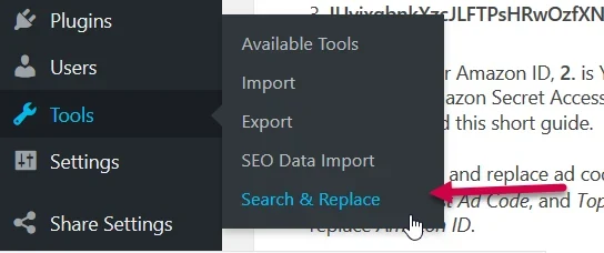 search and replace menu
