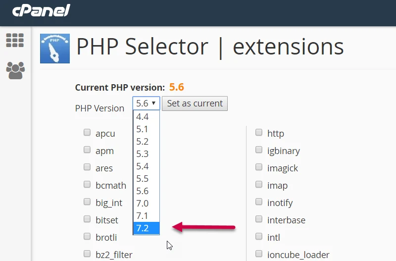 selecting the Php version