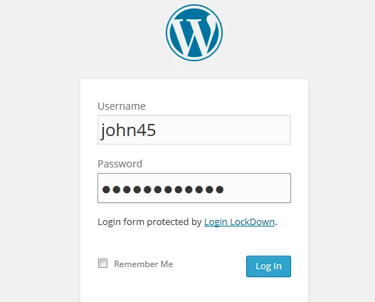 WordPress log in box