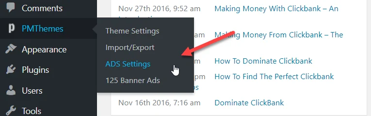 PMThemes ad settings link